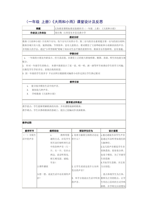 小学音乐一年级上册一单元《大雨和小雨》课堂设计和反思