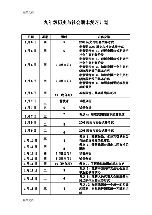 最新九年级历史与社会期末复习计划