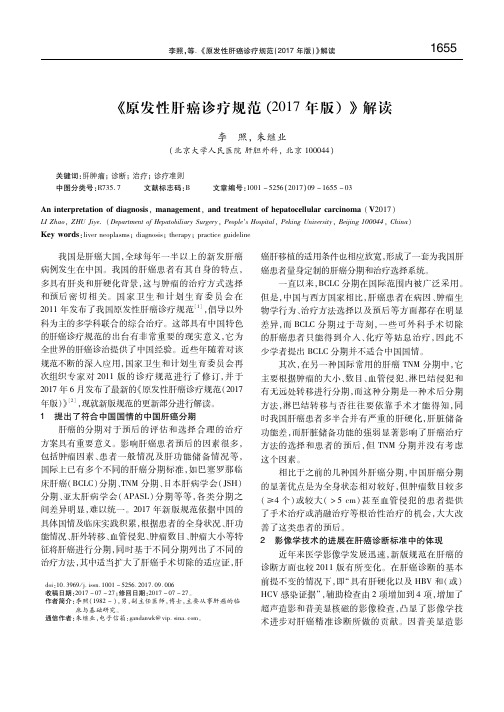 原发性肝癌诊疗规范(2017年版)解读 李照