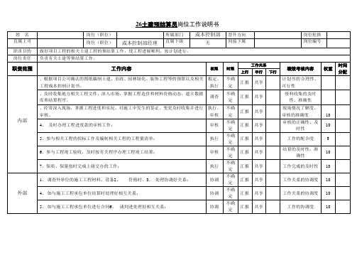 XXX房地产--土建预结算员岗位工作说明书