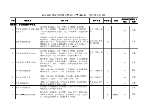 河南省新增医疗服务价格项目(2019年第一批征求意见稿)
