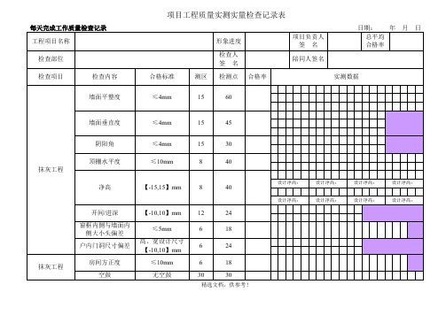 抹灰项目工程质量实测实量检查记录表