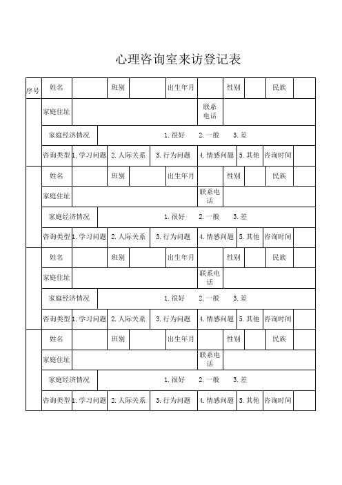 心理咨询室来访登记表