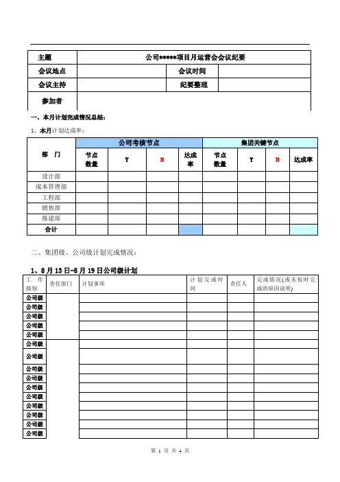 项目运营会会议纪要(模板)