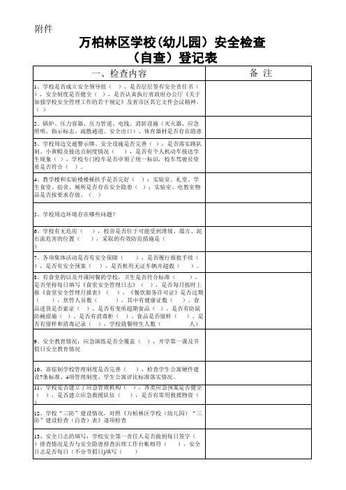 万柏林区学校(幼儿园)安全检查(自查)登记表及三防建设自查表