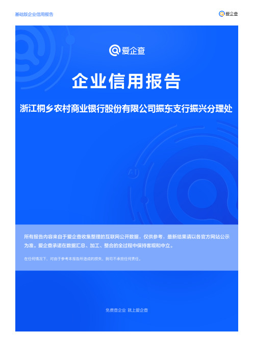 企业信用报告_浙江桐乡农村商业银行股份有限公司振东支行振兴分理处