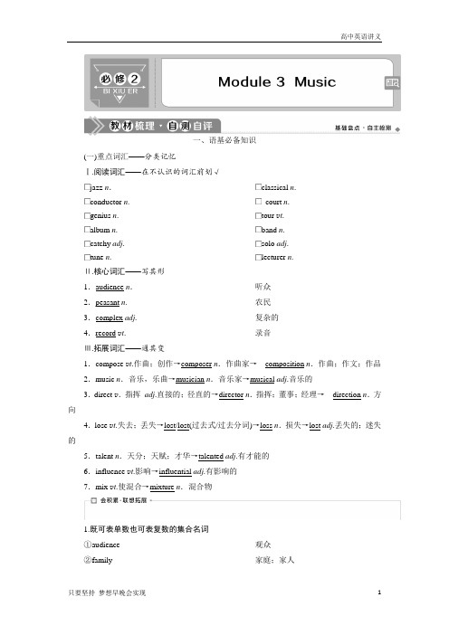 高考英语外研社通用版：必修2+3+Module+3 Music+Word版含答案
