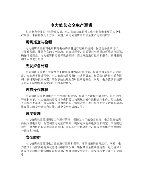 电力值长安全生产职责
