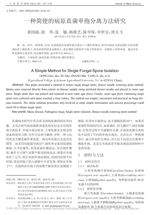 一种简便的病原真菌单孢分离方法研究_龚国淑