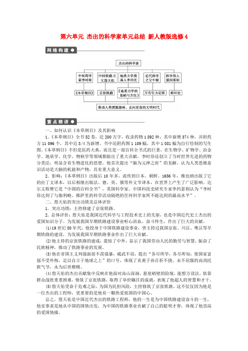 2016-2017学年高中历史 第六单元 杰出的科学家单元总结 新人教版选修4