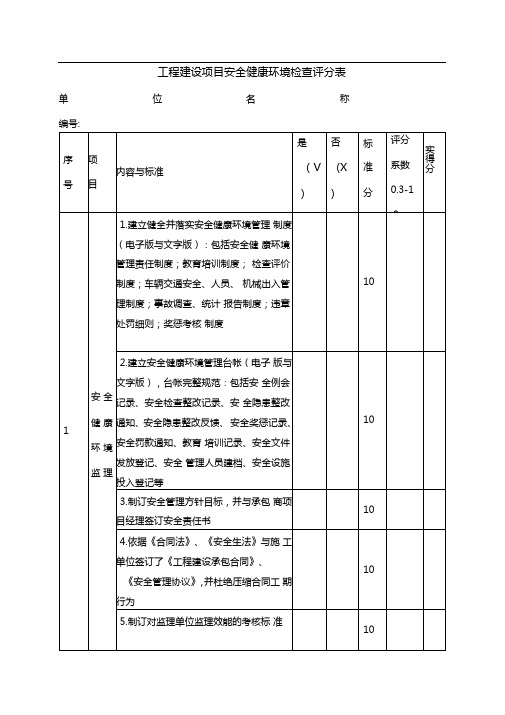 工程建设项目安全健康环境检查评分表