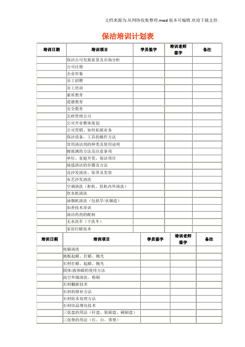 保洁培训计划表