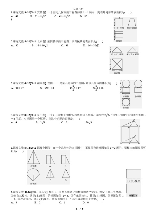 2011年立体几何(文科)学生版