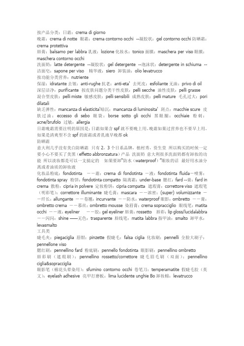化妆品名称意大利语翻译