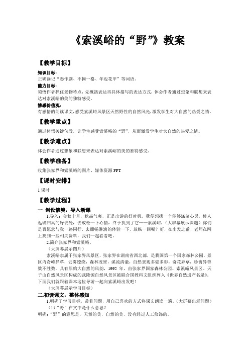 人教版小学语文六年级上册《第一组：4索溪谷的“野”》优质课教案_0