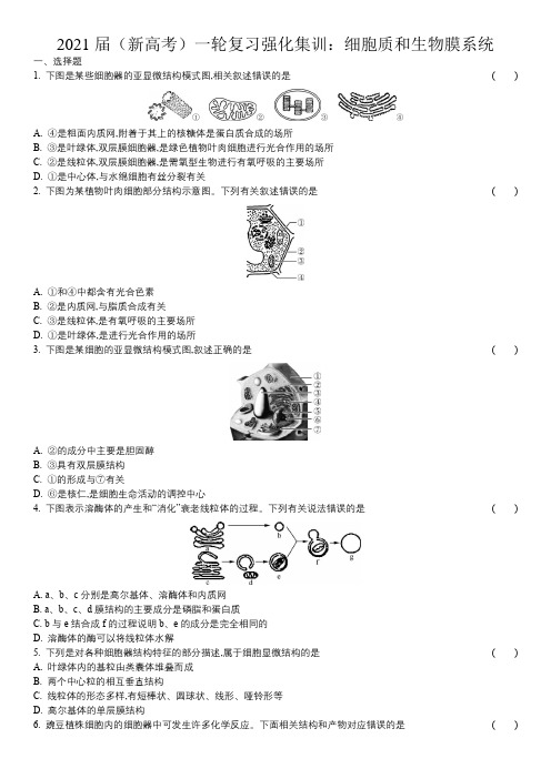 2021届(新高考)一轮复习强化集训：细胞质和生物膜系统(含多选)