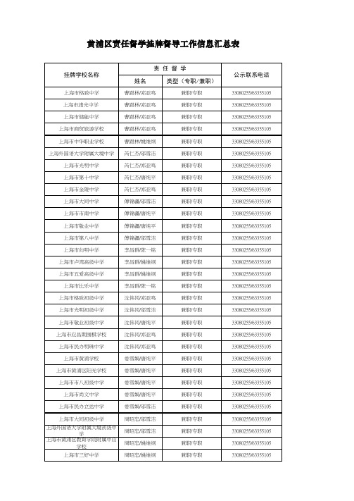 黄浦区责任督学挂牌督导工作信息汇总表