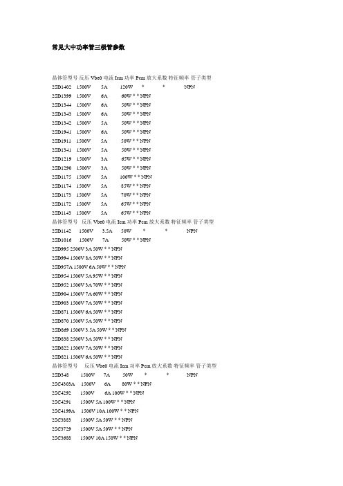常见大中功率管三极管参数(精)