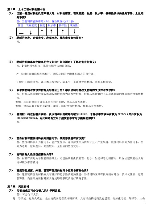 (完整版)土木工程材料(湖南大学、天津大学、同济大学、东南大学_合编)课后习题答案