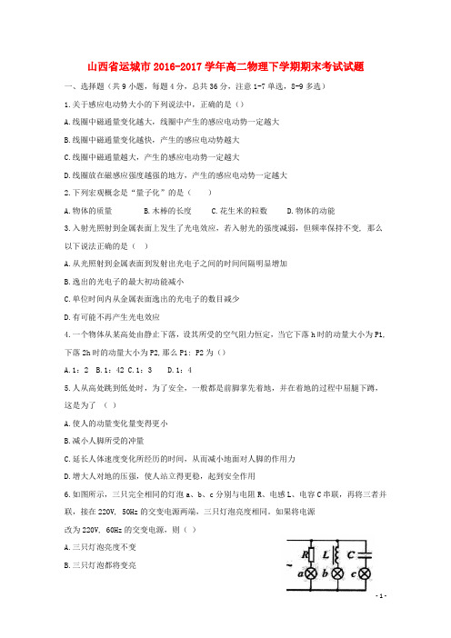 山西省运城市高二物理下学期期末考试试题
