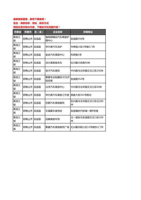 新版黑龙江省双鸭山市友谊县汽车装饰企业公司商家户名录单联系方式地址大全12家