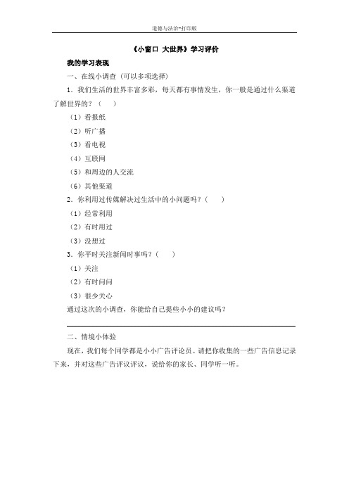 人教版-政治-四年级下册-《小窗口__大世界》学习评价