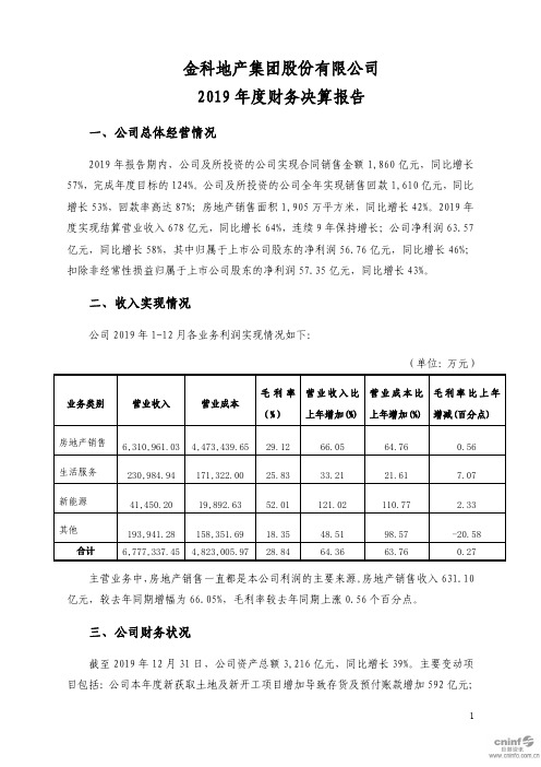 金科股份：2019年度财务决算报告