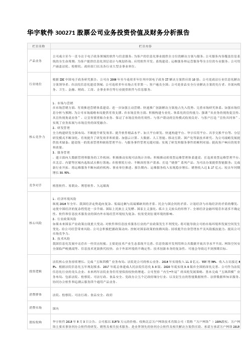 华宇软件300271股票公司业务投资价值及财务分析报告