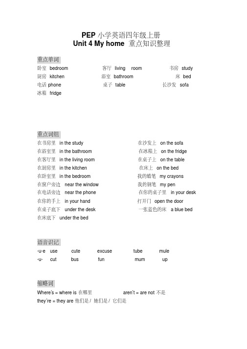 新版PEP小学英语四年级上册Unit4Myhome重点知识整理.pdf