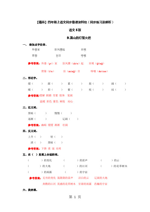 9.满山的灯笼火把(同步练习及解析)语文S版四年级语文上册