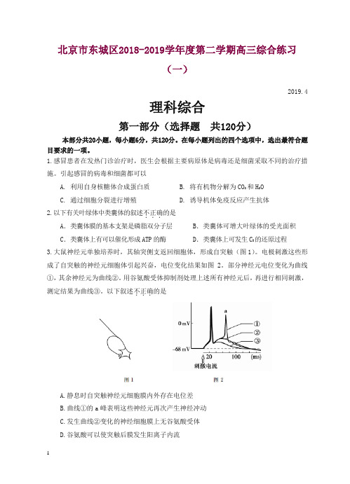 北京市东城区2018学年度第二学期高三综合练习(一)理综生物试题(含答案)-精品