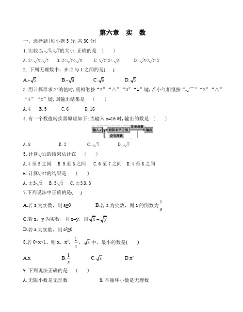 人教版七年级数学下册《第6章实数》单元测试题(有答案)