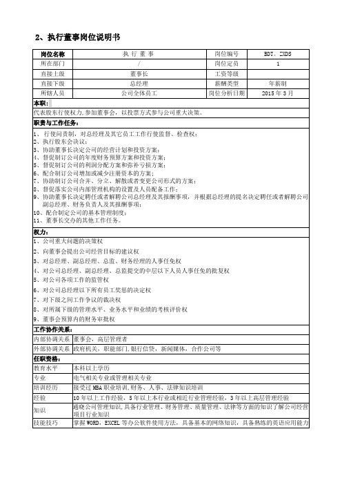 北京集团执行董事岗位说明书