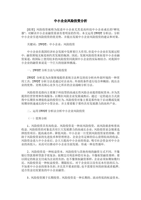 中小企业风险投资分析