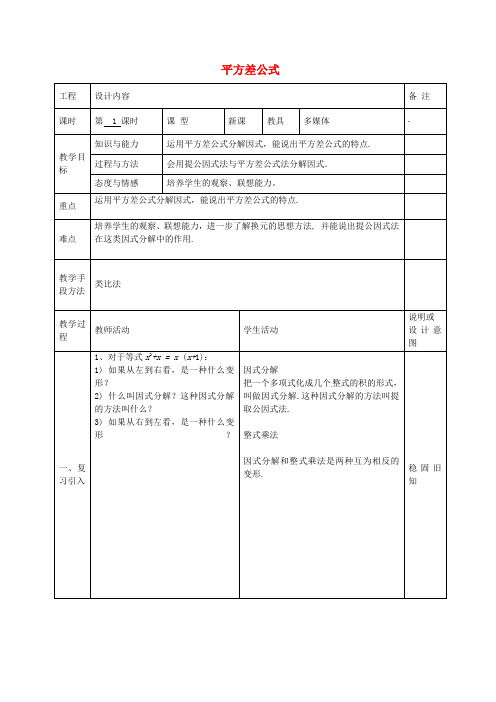 人教初中数学八上《乘法公式》平方差公式》教案 (公开课获奖)