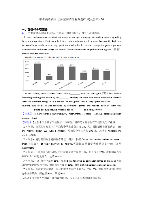 中考英语英语 任务型阅读理解专题练习(及答案)100