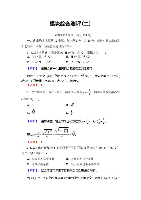 2016-2017学年高中数学北师大版选修2-1 模块综合测评2 Word版含解析