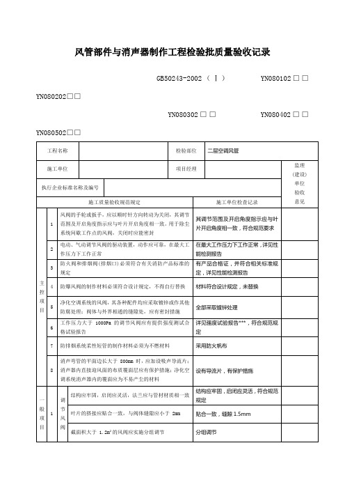 风管部件与消声器制作工程检验批质量验收记录