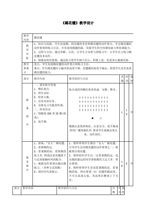 人教版八年级体育与健康《踢花毽》教学设计3