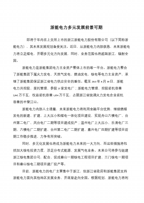 浙能电力多元发展前景可期
