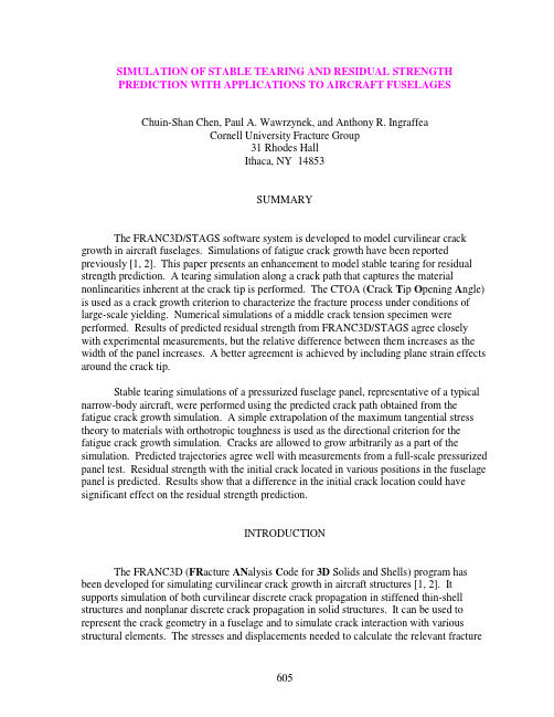 Simulation Of Stable Tearing And Residual Strength Prediction With Application To Aircraft Fuselages