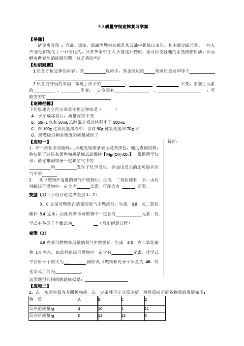 质量守恒定律复习学案