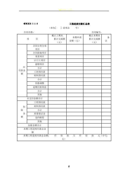 CB33附表1 工程进度付款汇总表
