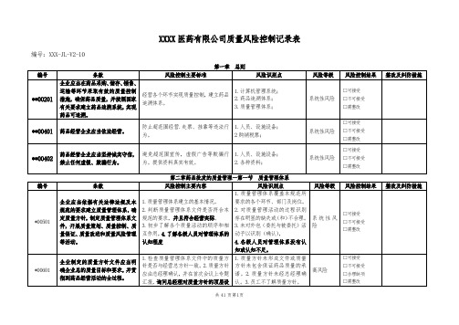 质量风险控制记录表