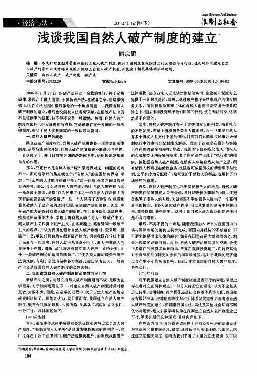 浅谈我国自然人破产制度的建立