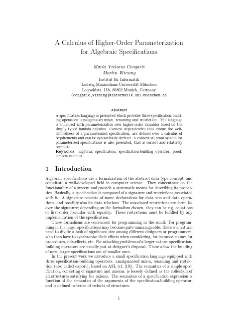 A calculus of higher-order parameterization for algebraic speci