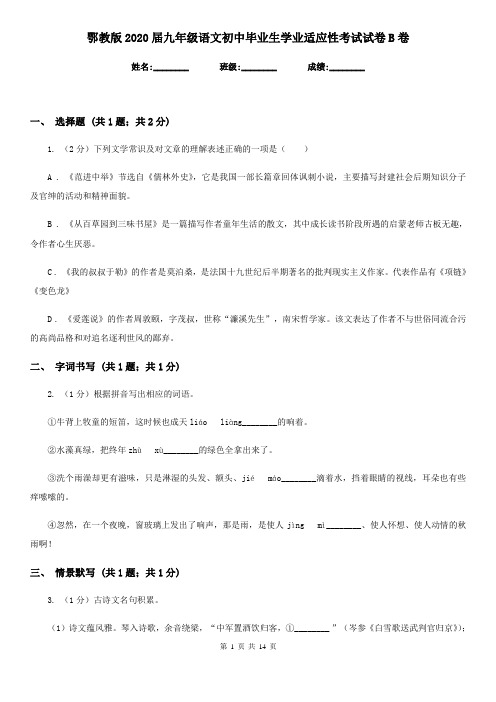 鄂教版2020届九年级语文初中毕业生学业适应性考试试卷B卷