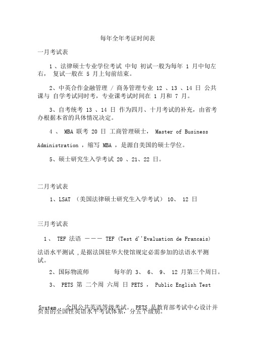 每年全年考证时刻表(绝对实用)