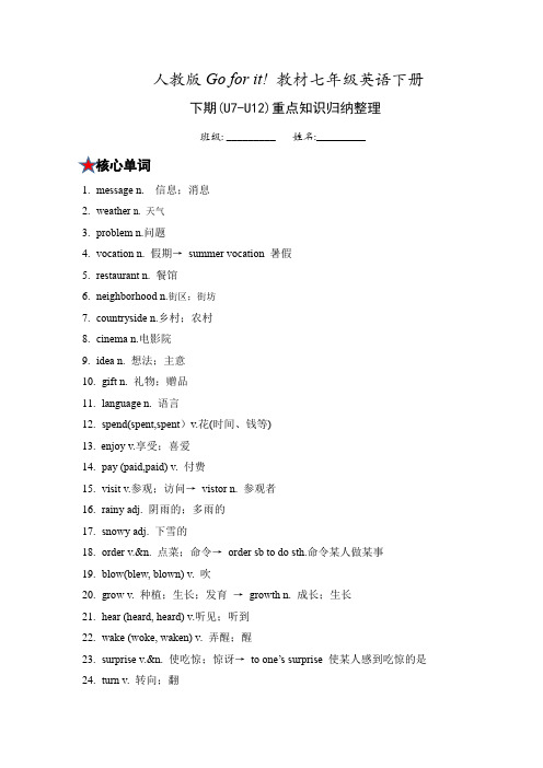 Units7-12重点知识归纳整理清单人教版七年级英语下册