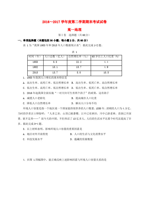 大连市2016_2017高一地理下学期期末考试试题